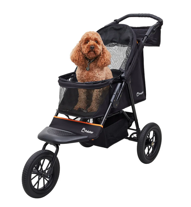 Palster Trek All-Terrain Dog Stroller – Foldable Pet Buggy with Suspension, Midnight Black