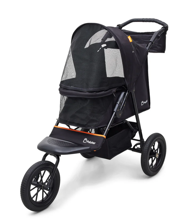 Palster Trek All-Terrain Dog Stroller – Foldable Pet Buggy with Suspension, Midnight Black