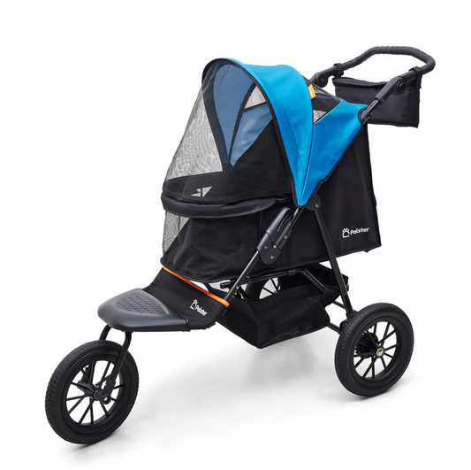 Palster Trek All-Terrain Dog Stroller – Foldable Pet Buggy with Suspension, Black & Harbour Blue