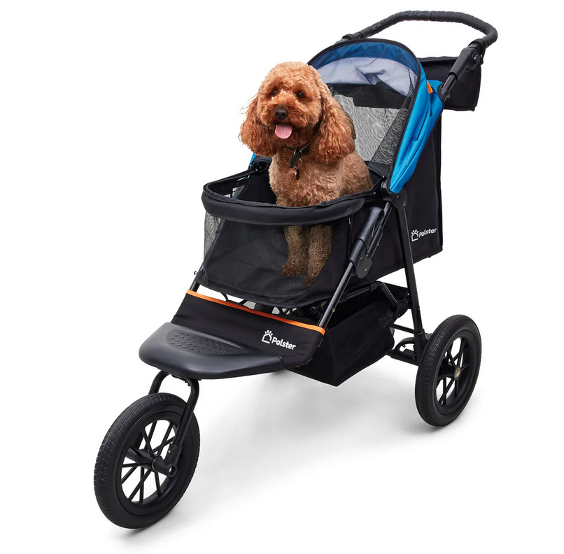 Palster Trek All-Terrain Dog Stroller – Foldable Pet Buggy with Suspension, Black & Harbour Blue