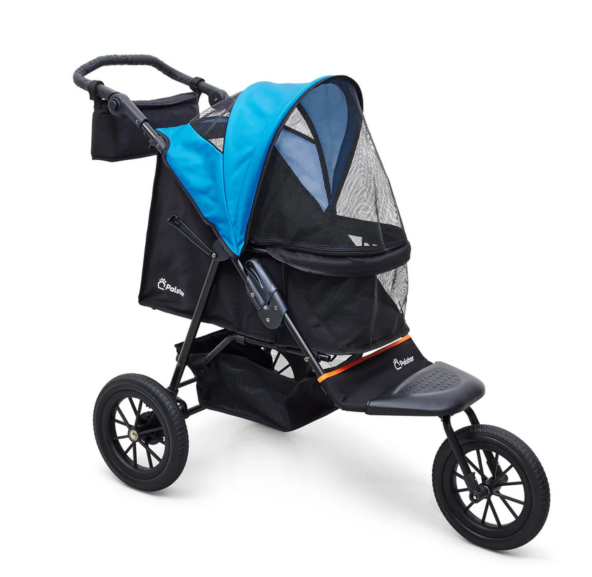Palster Trek All-Terrain Dog Stroller – Foldable Pet Buggy with Suspension, Black & Harbour Blue